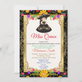 Black Gold Coloral Quinceañera Invitation (Devant)
