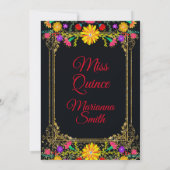 Black Gold Coloral Quinceañera Invitation (Dos)
