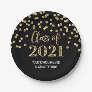 Black Gold Confetti Afstuderen 2021 Papieren Bordje