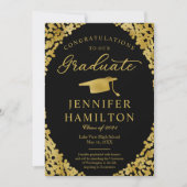 Black Gold Confetti Faire-part de graduation photo (Devant)