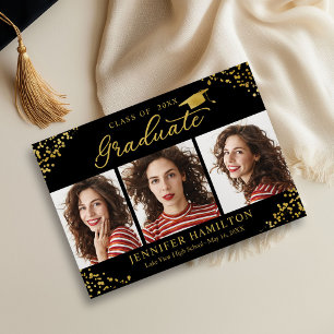 Black Gold Confetti Faire-part de graduation photo