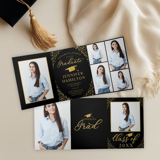 Black Gold Confetti Faire-part de graduation photo
