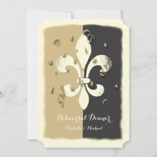 Black Gold Confetti Fleur de Lis Invitation (Devant)