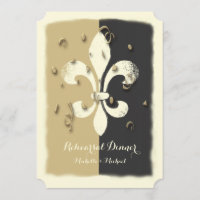 Black Gold Confetti Fleur de Lis Invitation