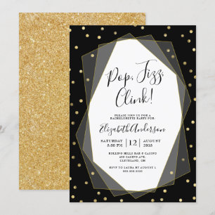 Black Gold Confetti Geometric Bachelorette Party Kaart