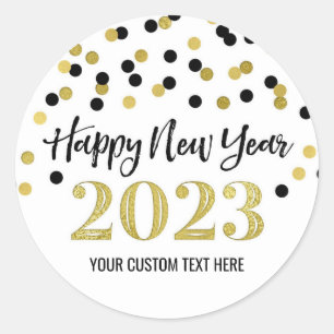 Black Gold Confetti Happy Nieuwjaar 2023 Ronde Sticker