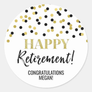 Black Gold Confetti Happy Retirement Ronde Sticker