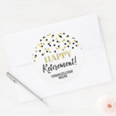Black Gold Confetti Happy Retirement Ronde Sticker (Envelop)