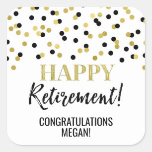 Black Gold Confetti Happy Retirement Vierkante Sticker