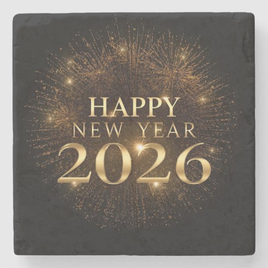 Black gold confetti new year coaster set stenen onderzetter (Voorkant)