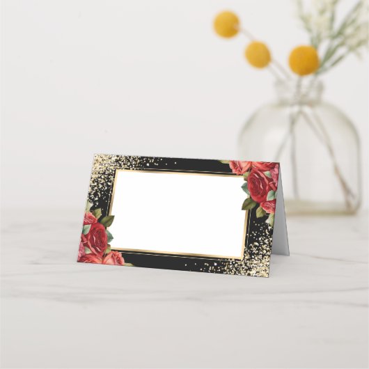 Black Gold Confetti Red Roses Floral (Voorkant)
