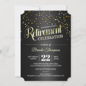 Black|Gold Confetti Retraite Party Invitations (Devant)
