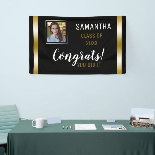 Black Gold Congrats Afstuderen Foto-Afstuderen Spandoek (Beurs)