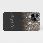Black Gold Cream Faux Glitter Calligraphy Name iPhone Hoesje (Achterkant horizontaal)