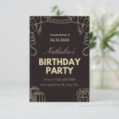 Black Gold Creative Birthday Party Invitation (Debout devant)