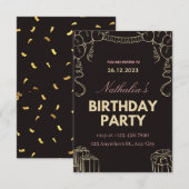 Black Gold Creative Birthday Party Invitation (Devant / Derrière)