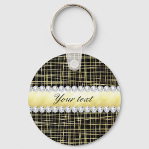 Black Gold Criss Cross Lines and Diamonds Sleutelhanger