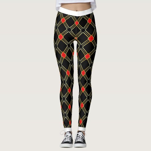 Black Gold Cross Stripes Pattern Leggings (Voorkant)