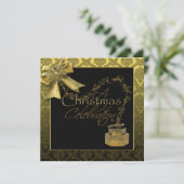 Black Gold Damansk Fête de Noël Invitation (Debout devant)