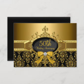 Black & Gold Damask 50e anniversaire RSVP (Devant / Derrière)