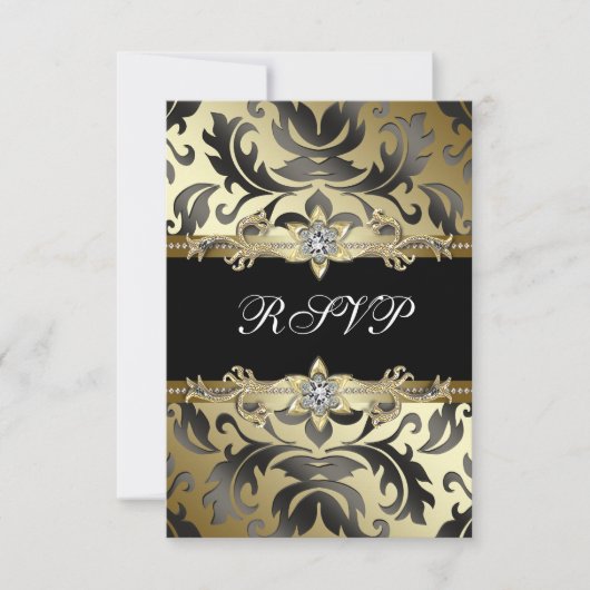 Black Gold Damask All Occasion Party RSVP (Devant)