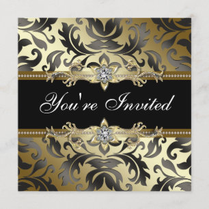 Black Gold Damask All Occasion Party-uitnodigingen Kaart