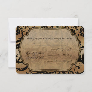 Black & Gold Damask Éperles de mariage RSVP