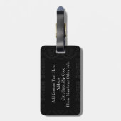 Black/Gold Damask Fleur de Lis Bagagelabel (Achterkant verticaal)