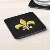 Black/Gold Damask Fleur de Lis Bier Onderzetter (Linkerzijde)