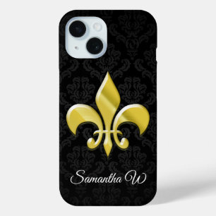 Black/Gold Damask Fleur de Lis
