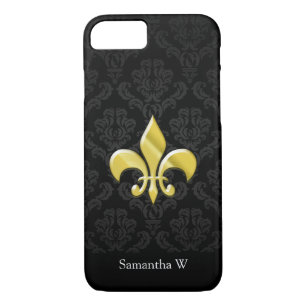 Black/Gold Damask Fleur de Lis iPhone 8/7 Hoesje