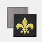 Black/Gold Damask Fleur de Lis Magneet (Voorkant / Achterkant)