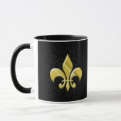 Black/Gold Damask Fleur de Lis Mok (Links)