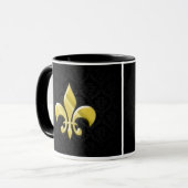 Black/Gold Damask Fleur de Lis Mok (Voorkant links)