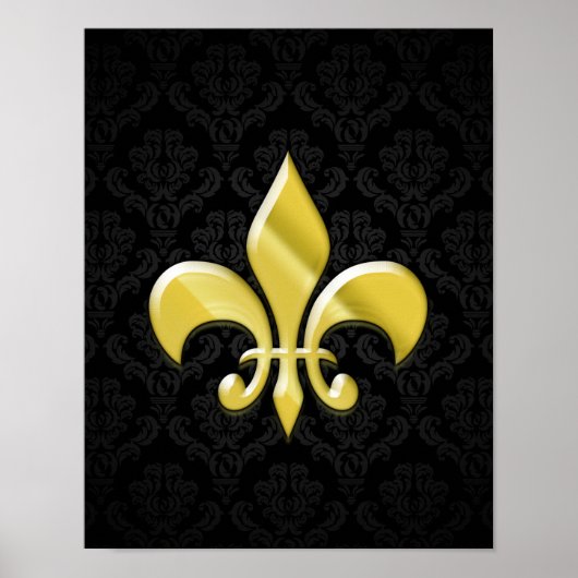 Black/Gold Damask Fleur de Lis Poster (Voorkant)