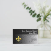 Black/Gold Damask Fleur de Lis Visitekaartje (Staand voorkant)