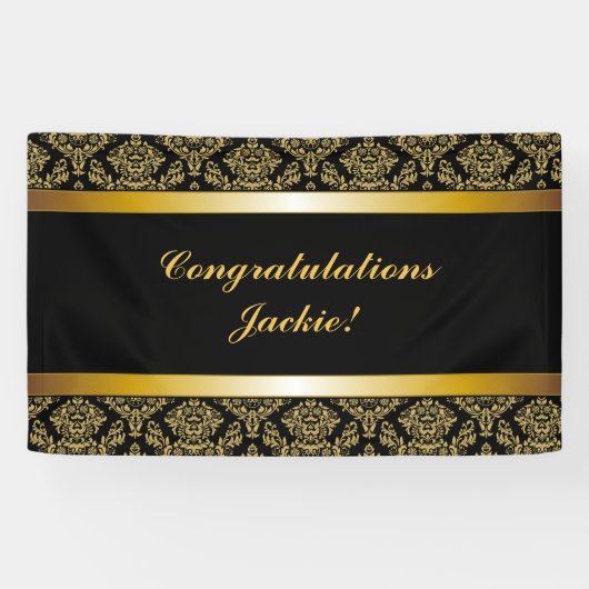 Black Gold Damask Gefeliciteerd banner (Horizontaal)