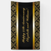 Black Gold Damask Happy Jubileum Banner (Verticaal)