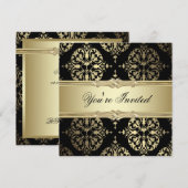Black Gold Damask Party Uitnodigingen (Voorkant / Achterkant)