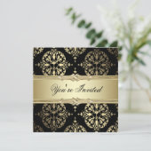 Black Gold Damask Party Uitnodigingen (Staand voorkant)