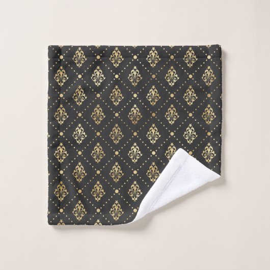 Black Gold Damask Patroon Simple Bad Handdoek (Wasdoekje)