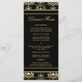 Black & Gold Damask Slim Dinner Menu (Devant)