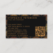 Black & Gold Damask Striped Custom Logo QR Code Visitekaartje (Achterkant)