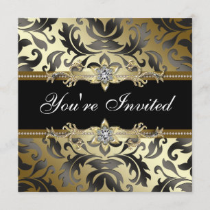 Black Gold Damask Toutes Occasion Party Invitation