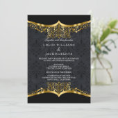 Black Gold Damask Wedding Uitnodiging (Staand voorkant)