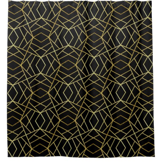 Black Gold Deco Abstract Geometric Pattern Luxe Douchegordijn (Voorkant)