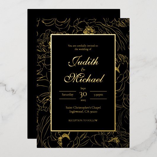 Black Gold Deluxe Soirée Mariage Foil Invitation (Recto/Verso)