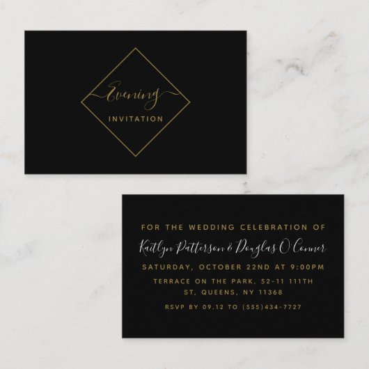 Black & Gold Diamond Soirée Invitation de billet (Devant / Derrière)