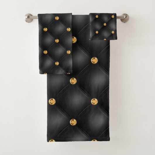 Black Gold Diamond Tufted Bath Towel Set Bad Handdoek (Insitu)