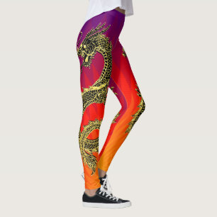 Black Gold Dragons vlammen verloop Leggings